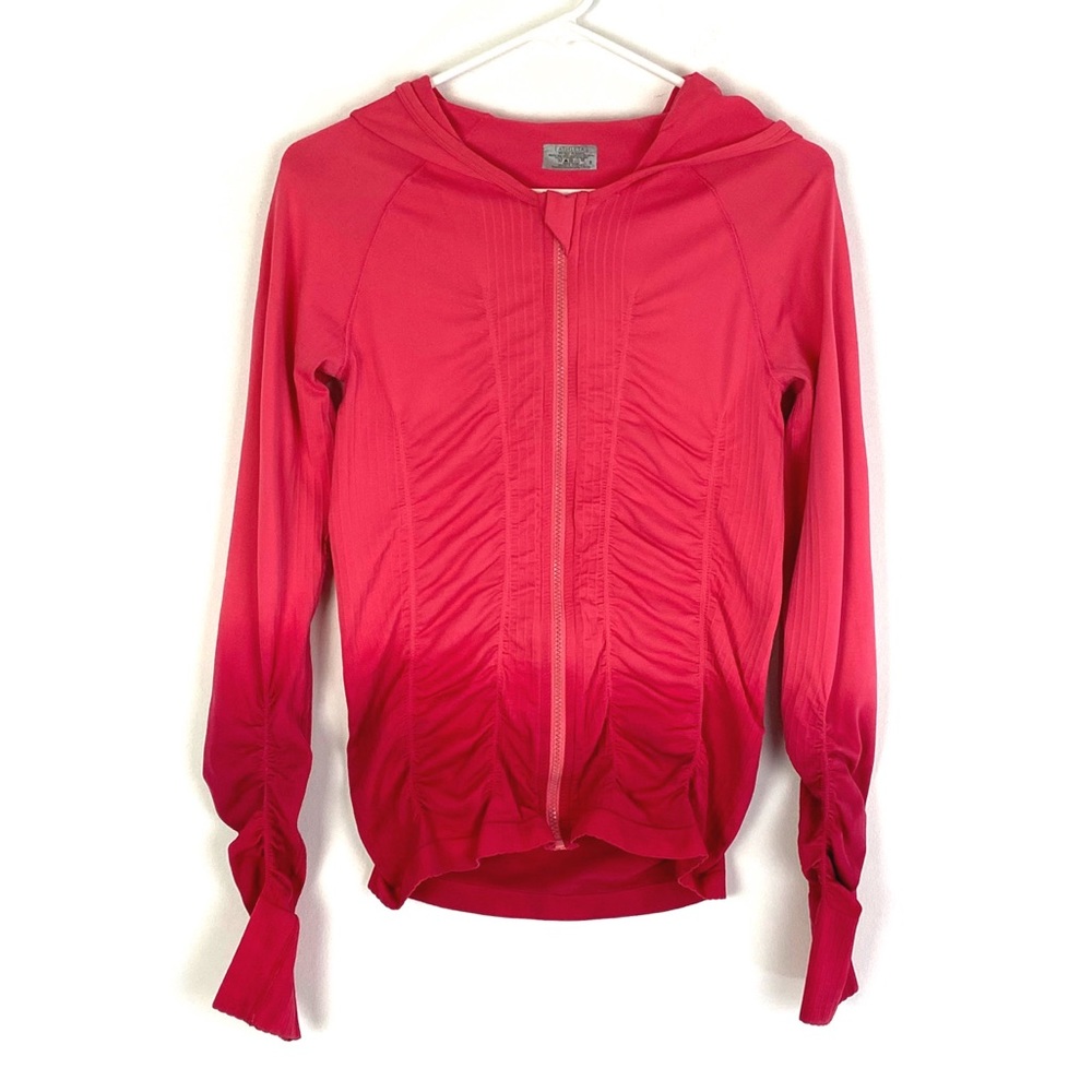 Athleta Ombré Ruched Hooded ZIP Up Jacket Pink Red